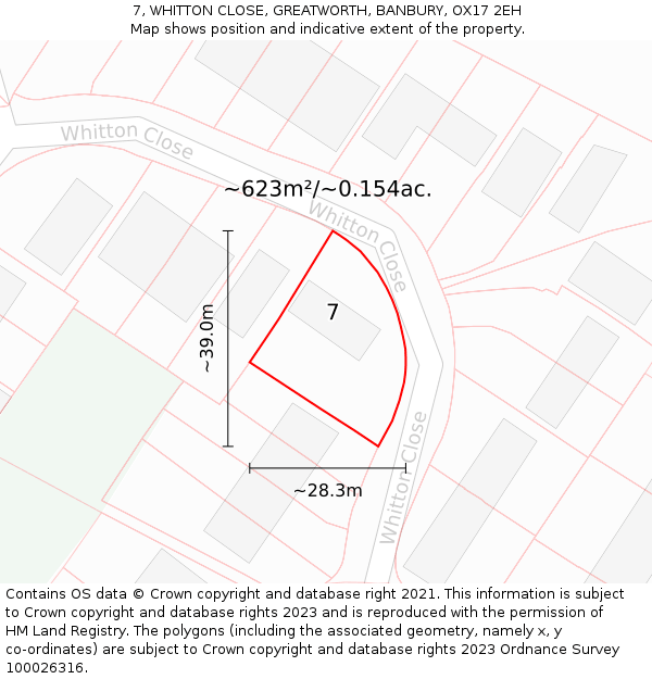 7, WHITTON CLOSE, GREATWORTH, BANBURY, OX17 2EH: Plot and title map