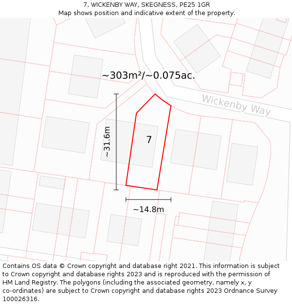 7, WICKENBY WAY, SKEGNESS, PE25 1GR: Plot and title map