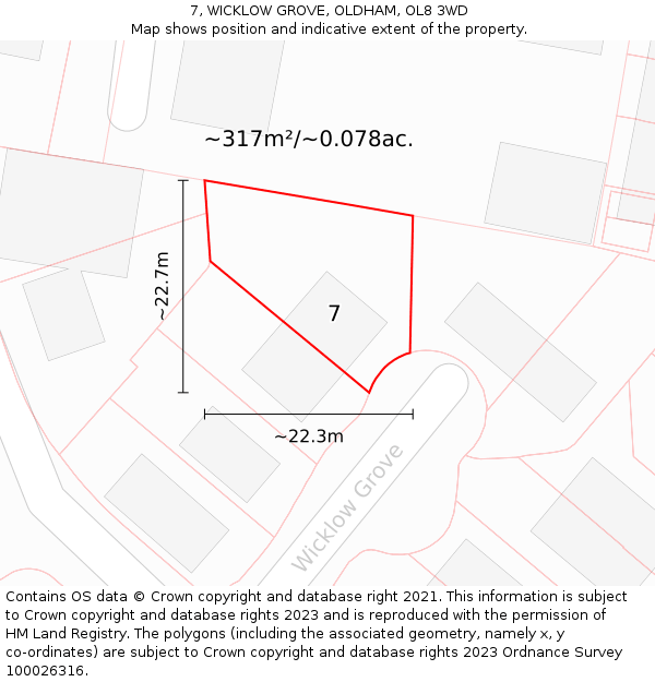 7, WICKLOW GROVE, OLDHAM, OL8 3WD: Plot and title map