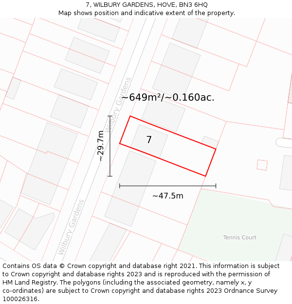 7, WILBURY GARDENS, HOVE, BN3 6HQ: Plot and title map