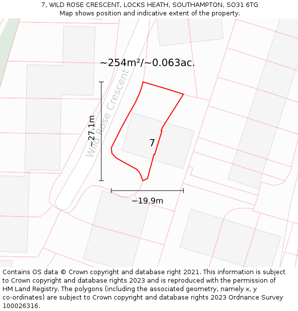 7, WILD ROSE CRESCENT, LOCKS HEATH, SOUTHAMPTON, SO31 6TG: Plot and title map