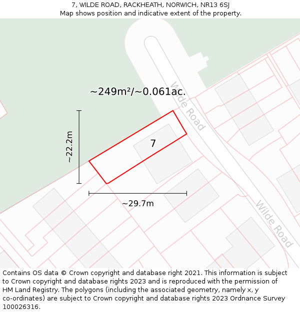 7, WILDE ROAD, RACKHEATH, NORWICH, NR13 6SJ: Plot and title map