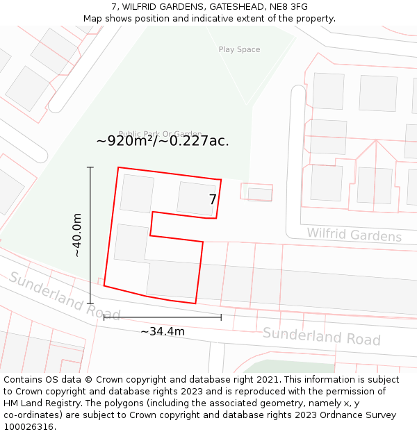 7, WILFRID GARDENS, GATESHEAD, NE8 3FG: Plot and title map