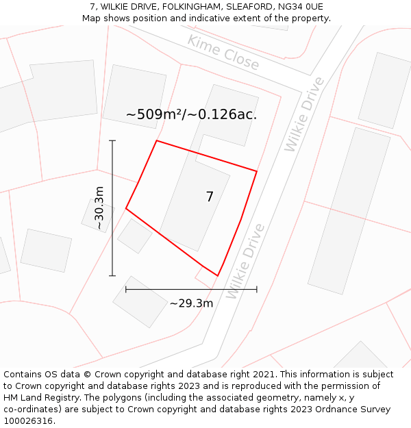 7, WILKIE DRIVE, FOLKINGHAM, SLEAFORD, NG34 0UE: Plot and title map