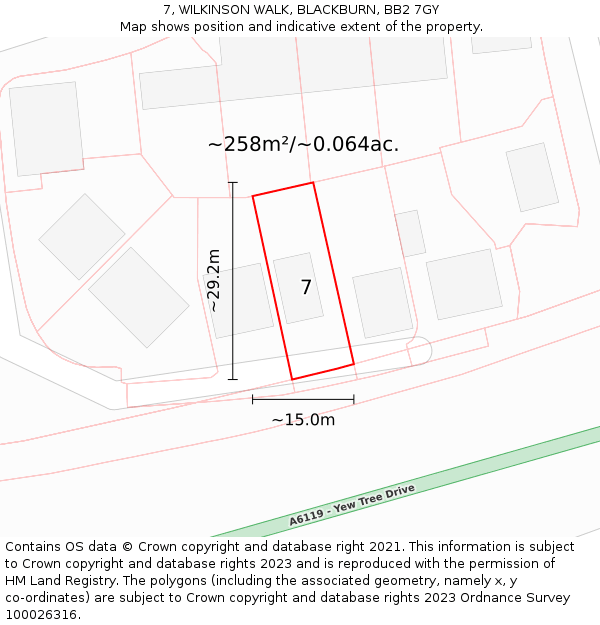 7, WILKINSON WALK, BLACKBURN, BB2 7GY: Plot and title map