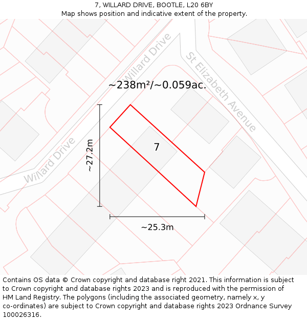 7, WILLARD DRIVE, BOOTLE, L20 6BY: Plot and title map