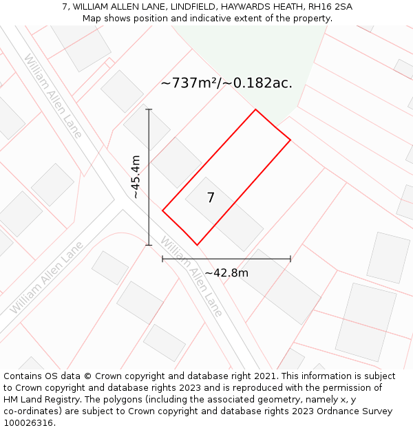 7, WILLIAM ALLEN LANE, LINDFIELD, HAYWARDS HEATH, RH16 2SA: Plot and title map