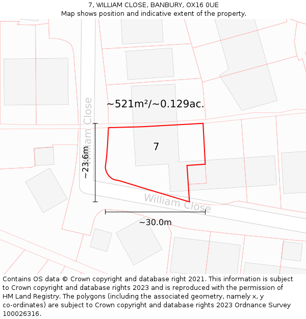 7, WILLIAM CLOSE, BANBURY, OX16 0UE: Plot and title map