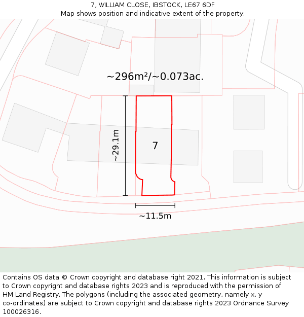 7, WILLIAM CLOSE, IBSTOCK, LE67 6DF: Plot and title map