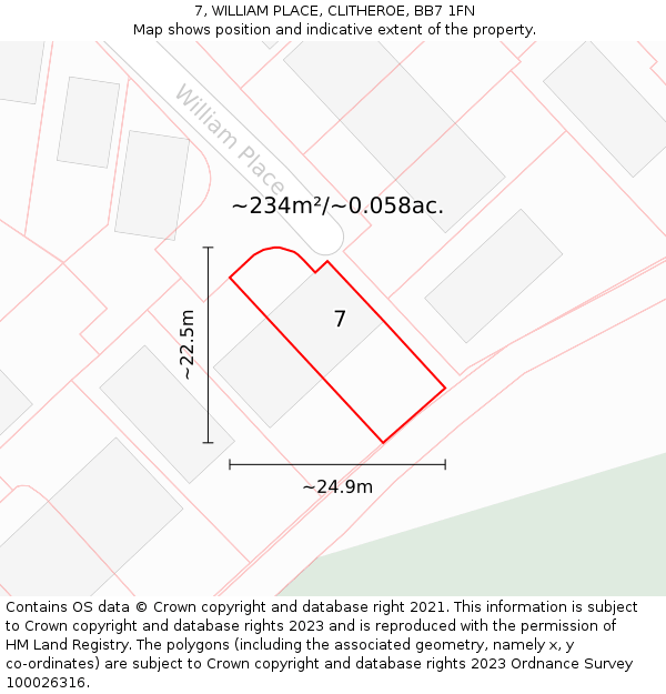 7, WILLIAM PLACE, CLITHEROE, BB7 1FN: Plot and title map