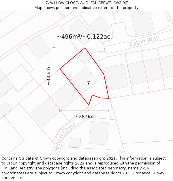 7, WILLOW CLOSE, AUDLEM, CREWE, CW3 0JT: Plot and title map