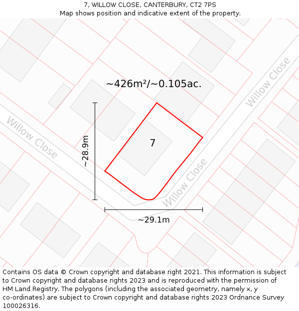 7, WILLOW CLOSE, CANTERBURY, CT2 7PS: Plot and title map