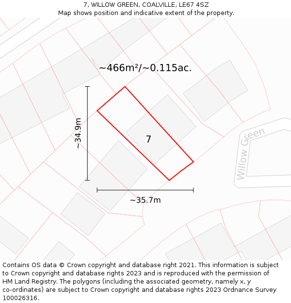 7, WILLOW GREEN, COALVILLE, LE67 4SZ: Plot and title map