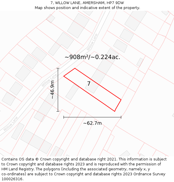 7, WILLOW LANE, AMERSHAM, HP7 9DW: Plot and title map