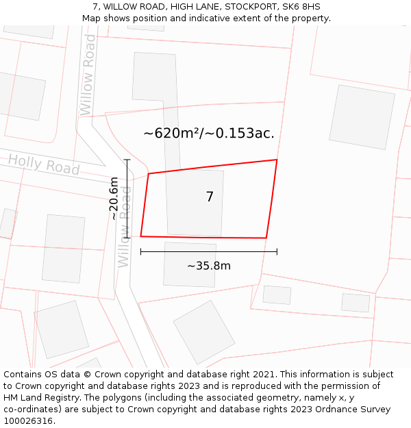 7, WILLOW ROAD, HIGH LANE, STOCKPORT, SK6 8HS: Plot and title map