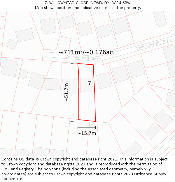 7, WILLOWMEAD CLOSE, NEWBURY, RG14 6RW: Plot and title map