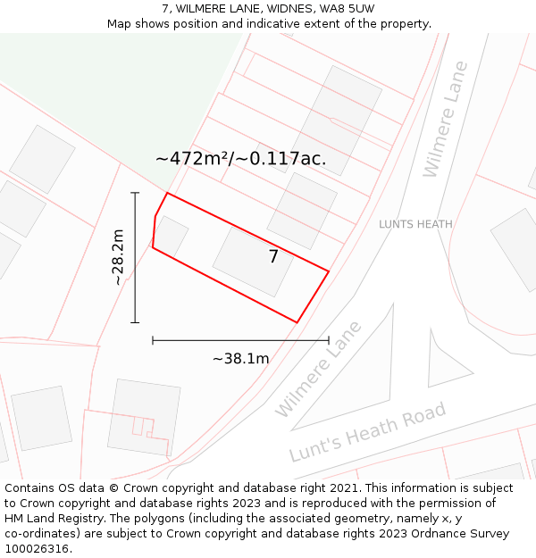 7, WILMERE LANE, WIDNES, WA8 5UW: Plot and title map