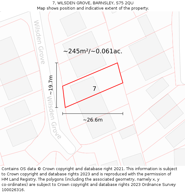 7, WILSDEN GROVE, BARNSLEY, S75 2QU: Plot and title map