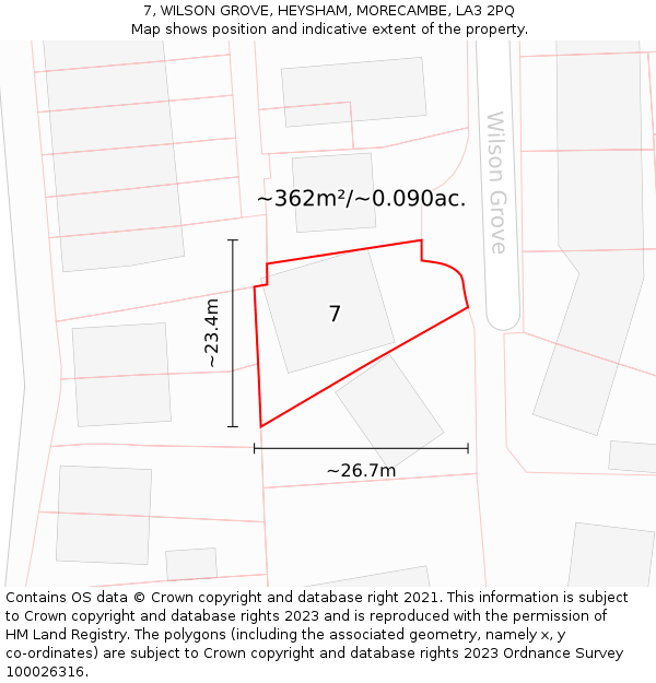 7, WILSON GROVE, HEYSHAM, MORECAMBE, LA3 2PQ: Plot and title map