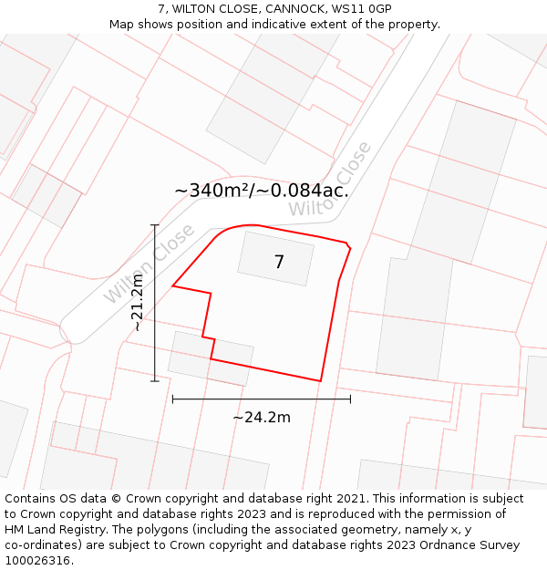 7, WILTON CLOSE, CANNOCK, WS11 0GP: Plot and title map