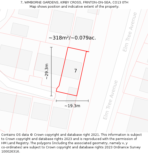 7, WIMBORNE GARDENS, KIRBY CROSS, FRINTON-ON-SEA, CO13 0TH: Plot and title map