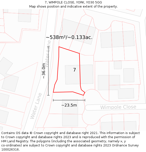 7, WIMPOLE CLOSE, YORK, YO30 5GG: Plot and title map