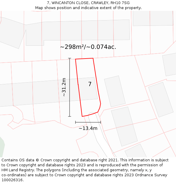 7, WINCANTON CLOSE, CRAWLEY, RH10 7SG: Plot and title map