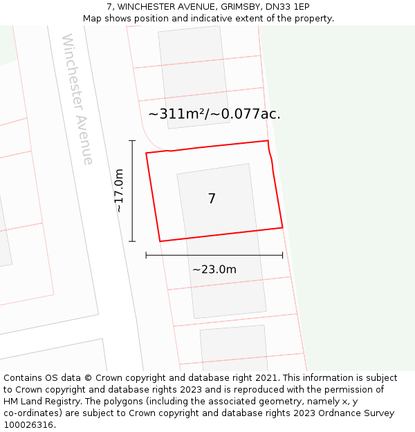 7, WINCHESTER AVENUE, GRIMSBY, DN33 1EP: Plot and title map