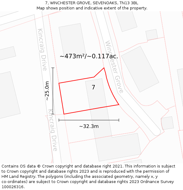 7, WINCHESTER GROVE, SEVENOAKS, TN13 3BL: Plot and title map