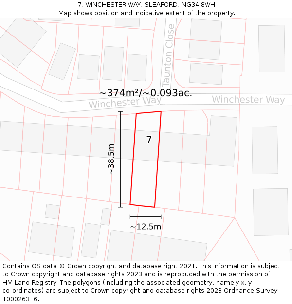 7, WINCHESTER WAY, SLEAFORD, NG34 8WH: Plot and title map