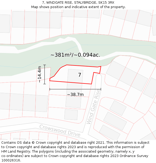 7, WINDGATE RISE, STALYBRIDGE, SK15 3RX: Plot and title map