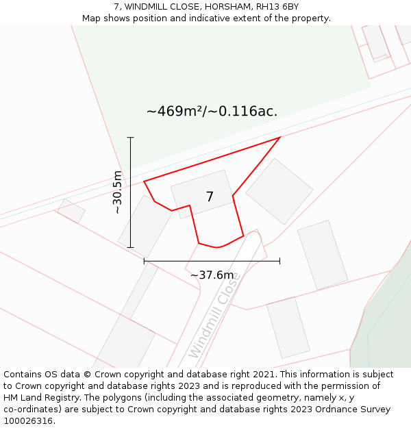 7, WINDMILL CLOSE, HORSHAM, RH13 6BY: Plot and title map