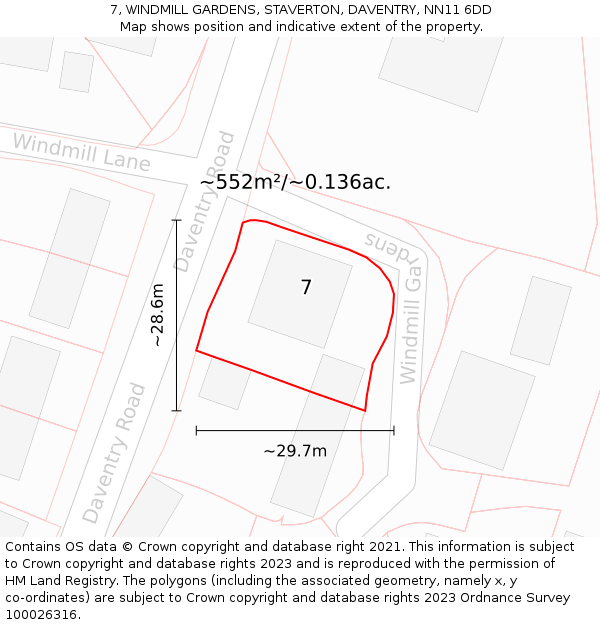 7, WINDMILL GARDENS, STAVERTON, DAVENTRY, NN11 6DD: Plot and title map