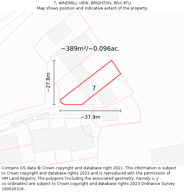 7, WINDMILL VIEW, BRIGHTON, BN1 8TU: Plot and title map