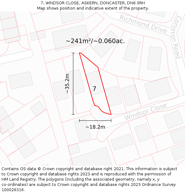 7, WINDSOR CLOSE, ASKERN, DONCASTER, DN6 0RH: Plot and title map