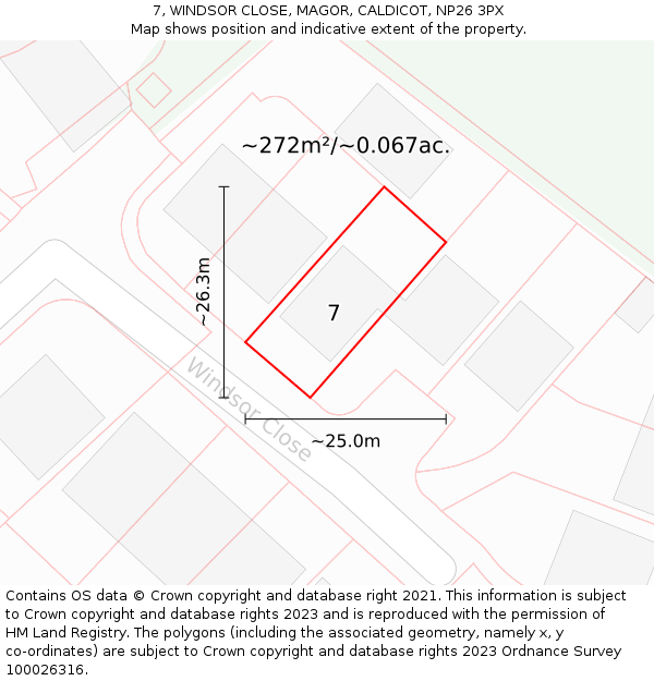 7, WINDSOR CLOSE, MAGOR, CALDICOT, NP26 3PX: Plot and title map