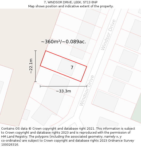 7, WINDSOR DRIVE, LEEK, ST13 6NP: Plot and title map