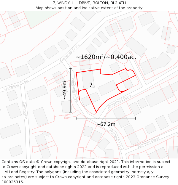 7, WINDYHILL DRIVE, BOLTON, BL3 4TH: Plot and title map