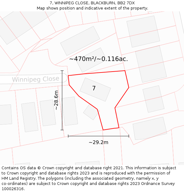 7, WINNIPEG CLOSE, BLACKBURN, BB2 7DX: Plot and title map