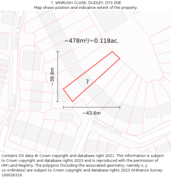 7, WINRUSH CLOSE, DUDLEY, DY3 2NE: Plot and title map