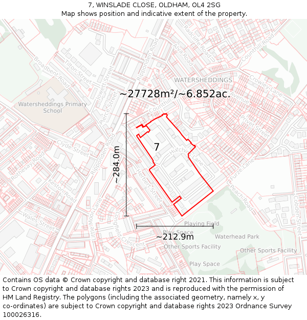 7, WINSLADE CLOSE, OLDHAM, OL4 2SG: Plot and title map