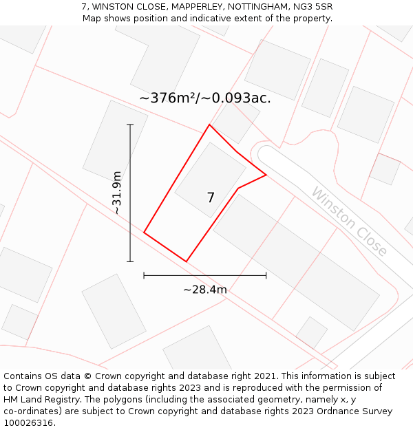 7, WINSTON CLOSE, MAPPERLEY, NOTTINGHAM, NG3 5SR: Plot and title map