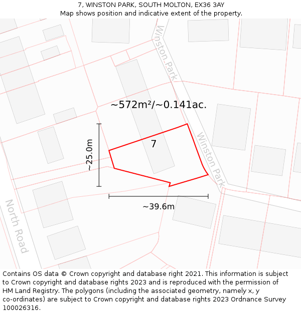 7, WINSTON PARK, SOUTH MOLTON, EX36 3AY: Plot and title map