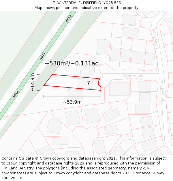 7, WINTERDALE, DRIFFIELD, YO25 5FS: Plot and title map