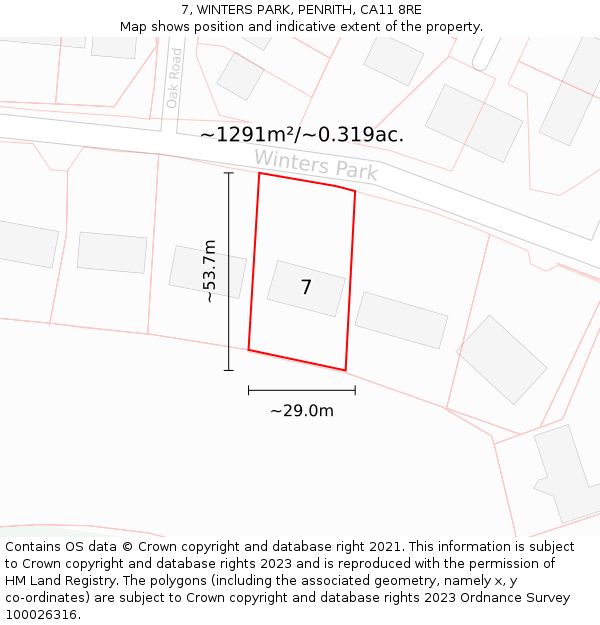 7, WINTERS PARK, PENRITH, CA11 8RE: Plot and title map