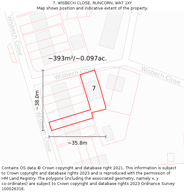 7, WISBECH CLOSE, RUNCORN, WA7 1XY: Plot and title map