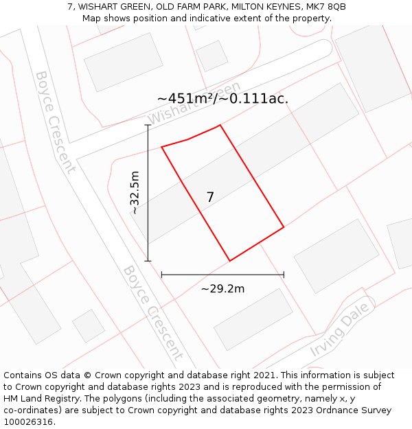 7, WISHART GREEN, OLD FARM PARK, MILTON KEYNES, MK7 8QB: Plot and title map