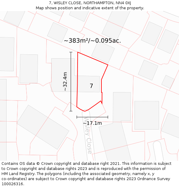 7, WISLEY CLOSE, NORTHAMPTON, NN4 0XJ: Plot and title map