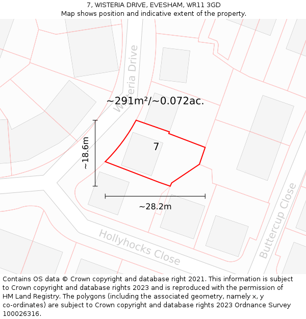 7, WISTERIA DRIVE, EVESHAM, WR11 3GD: Plot and title map