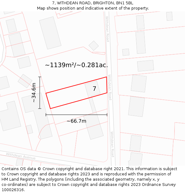 7, WITHDEAN ROAD, BRIGHTON, BN1 5BL: Plot and title map